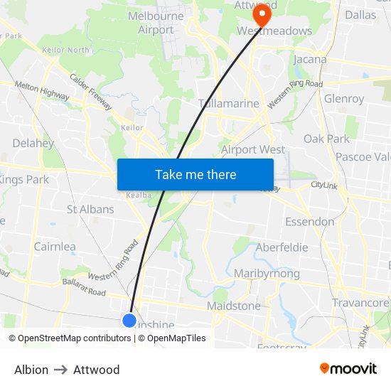 Albion to Attwood map