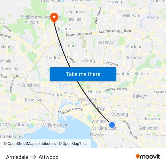 Armadale to Attwood map