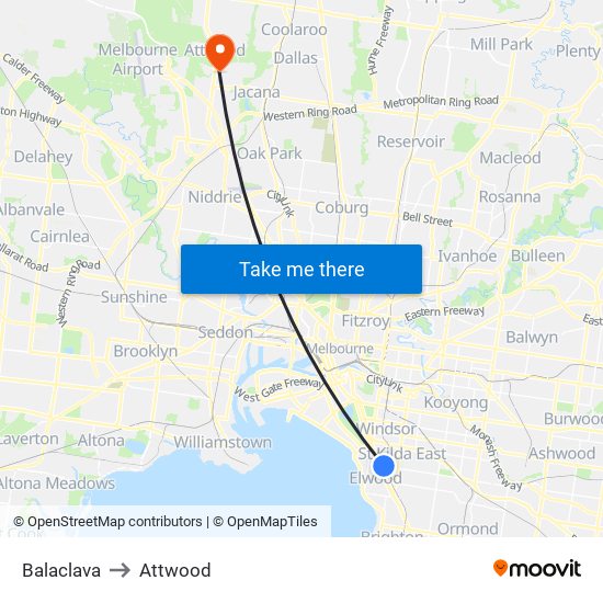 Balaclava to Attwood map
