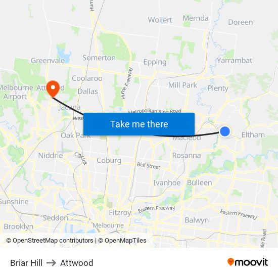 Briar Hill to Attwood map