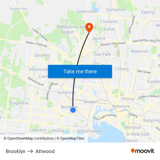 Brooklyn to Attwood map