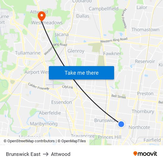 Brunswick East to Attwood map