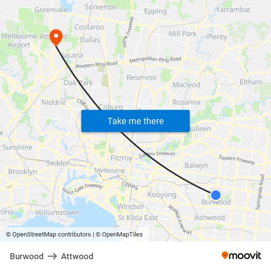 Burwood to Attwood map