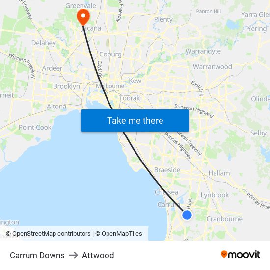 Carrum Downs to Attwood map