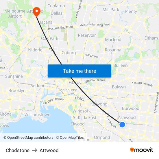 Chadstone to Attwood map