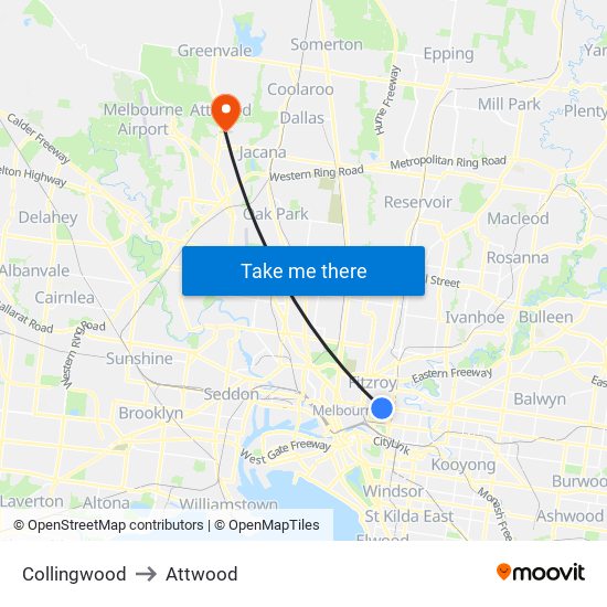 Collingwood to Attwood map