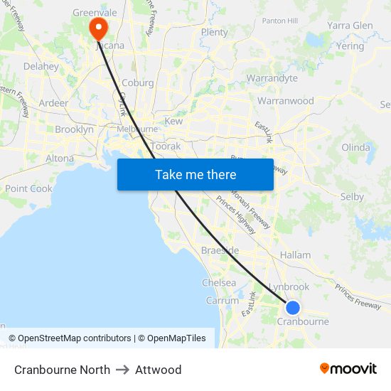 Cranbourne North to Attwood map