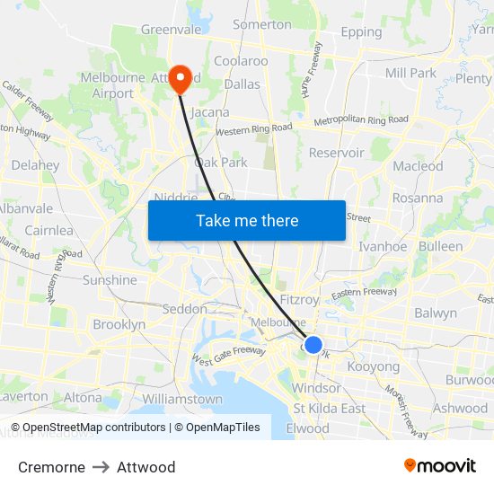 Cremorne to Attwood map