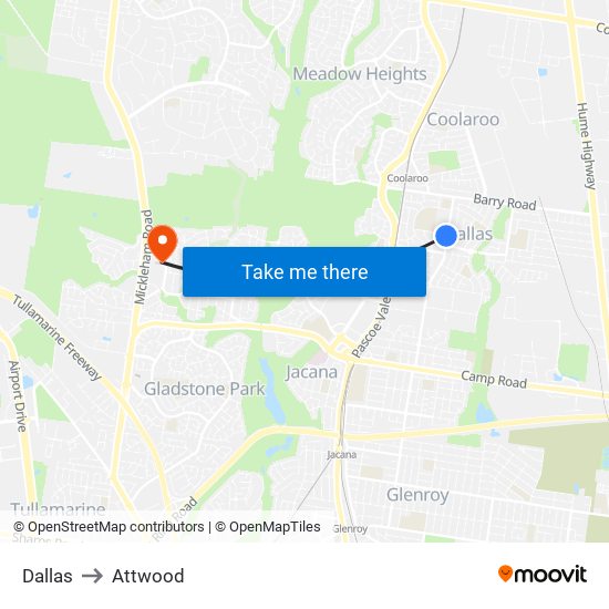 Dallas to Attwood map