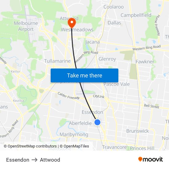 Essendon to Attwood map