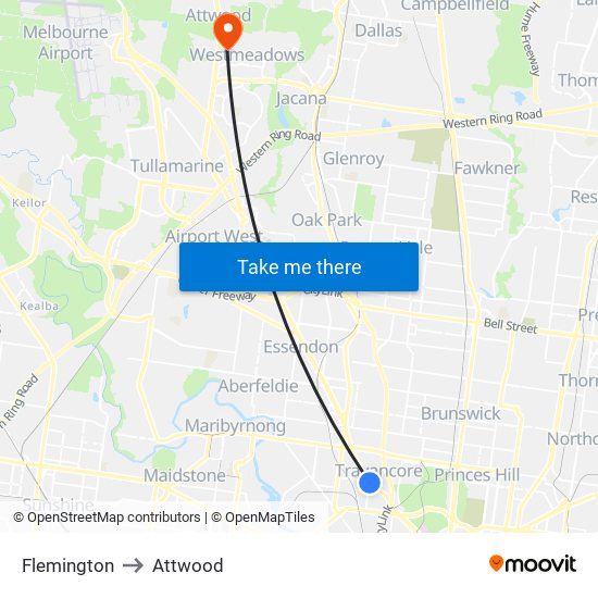 Flemington to Attwood map