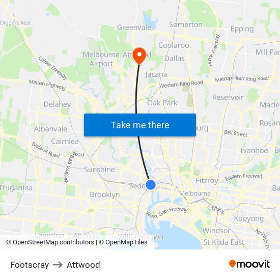 Footscray to Attwood map