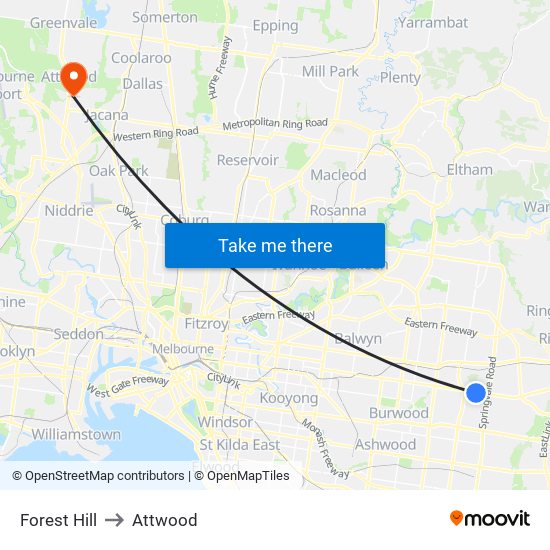 Forest Hill to Attwood map