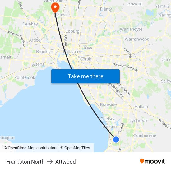 Frankston North to Attwood map