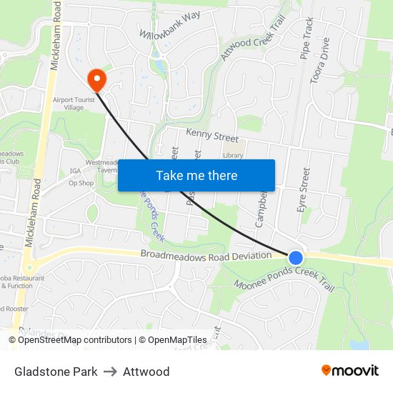 Gladstone Park to Attwood map