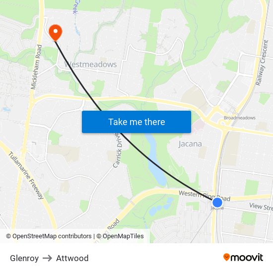 Glenroy to Attwood map