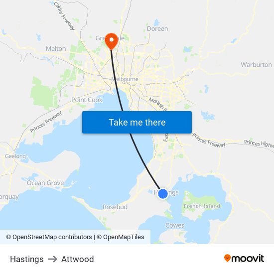 Hastings to Attwood map