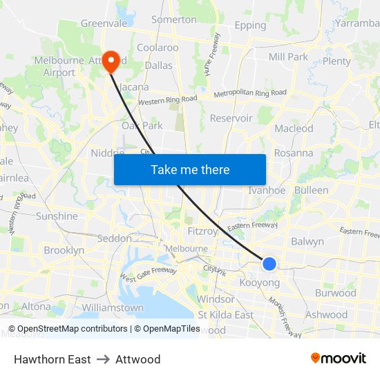 Hawthorn East to Attwood map