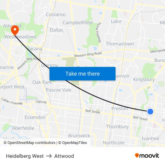 Heidelberg West to Attwood map