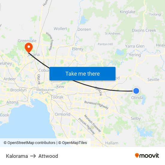 Kalorama to Attwood map