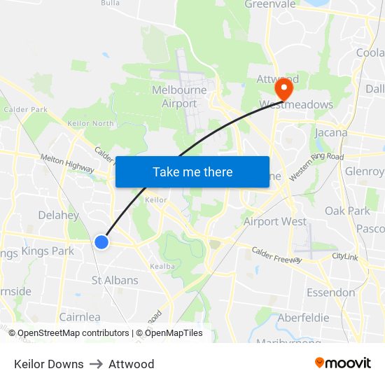 Keilor Downs to Attwood map