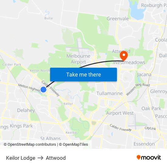 Keilor Lodge to Attwood map