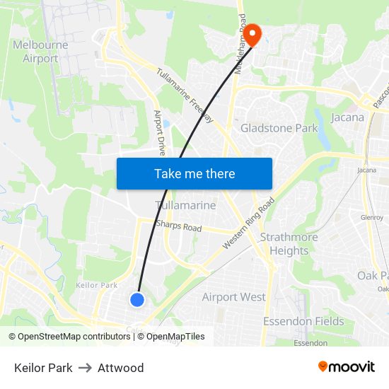 Keilor Park to Attwood map