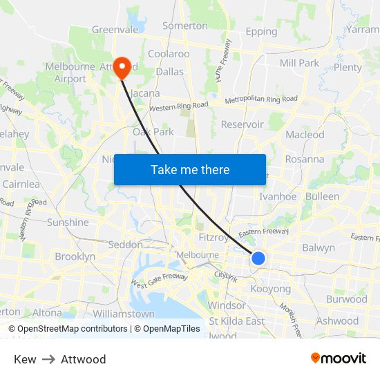 Kew to Attwood map