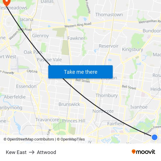 Kew East to Attwood map