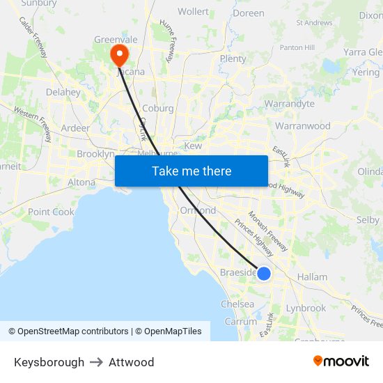 Keysborough to Attwood map