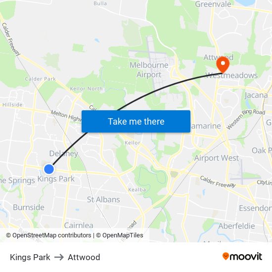 Kings Park to Attwood map