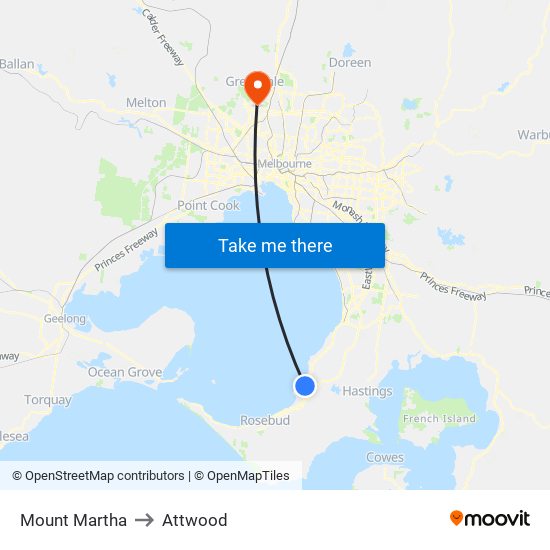 Mount Martha to Attwood map