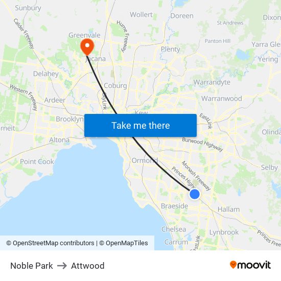 Noble Park to Attwood map