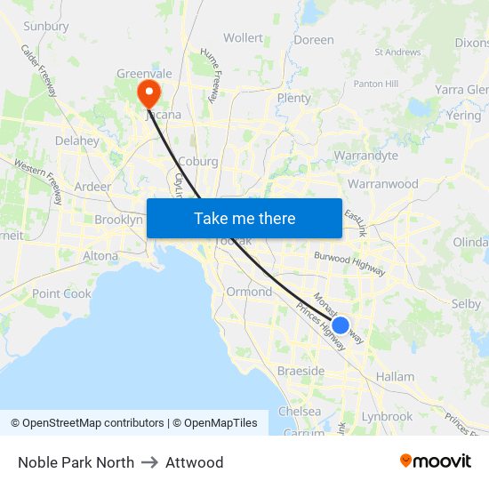 Noble Park North to Attwood map