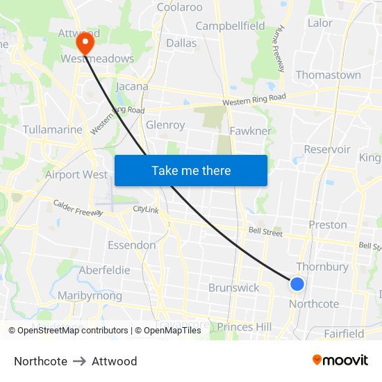 Northcote to Attwood map