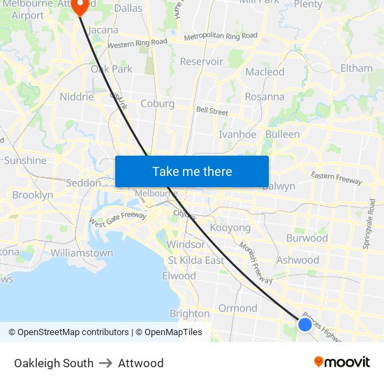 Oakleigh South to Attwood map