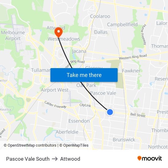Pascoe Vale South to Attwood map
