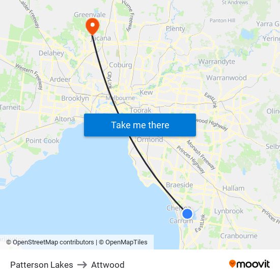 Patterson Lakes to Attwood map