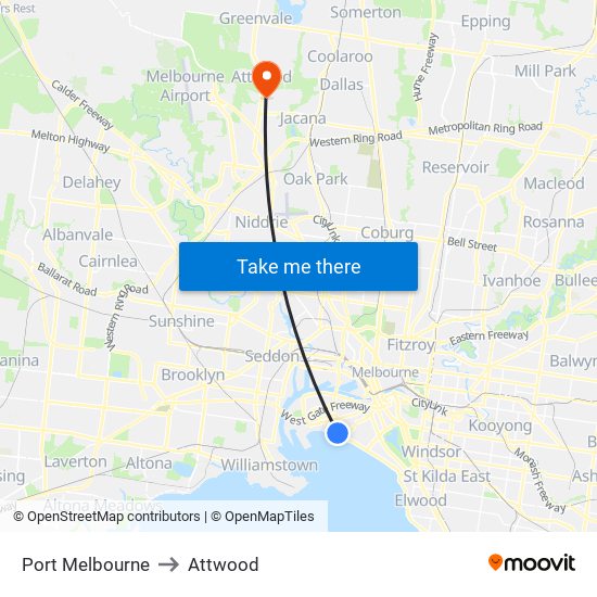 Port Melbourne to Attwood map