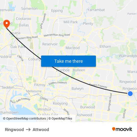 Ringwood to Attwood map