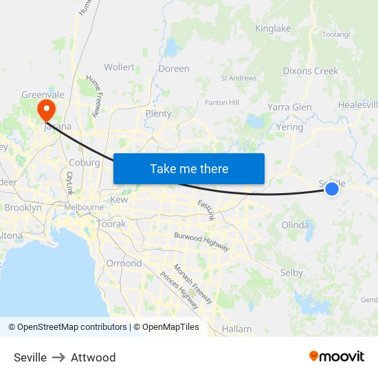 Seville to Attwood map