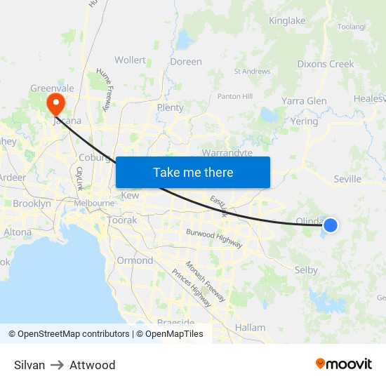 Silvan to Attwood map