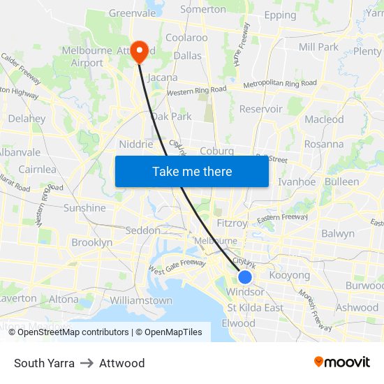 South Yarra to Attwood map