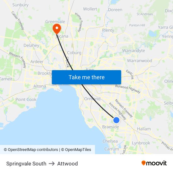 Springvale South to Attwood map