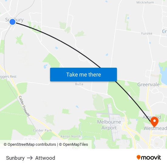 Sunbury to Attwood map