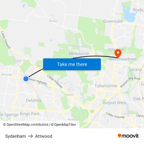 Sydenham to Attwood map