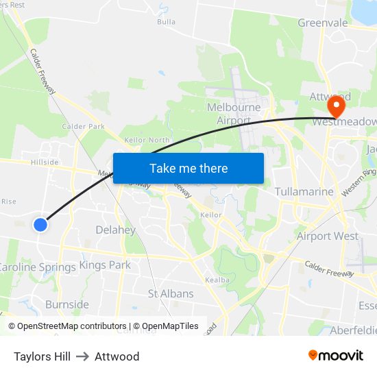 Taylors Hill to Attwood map