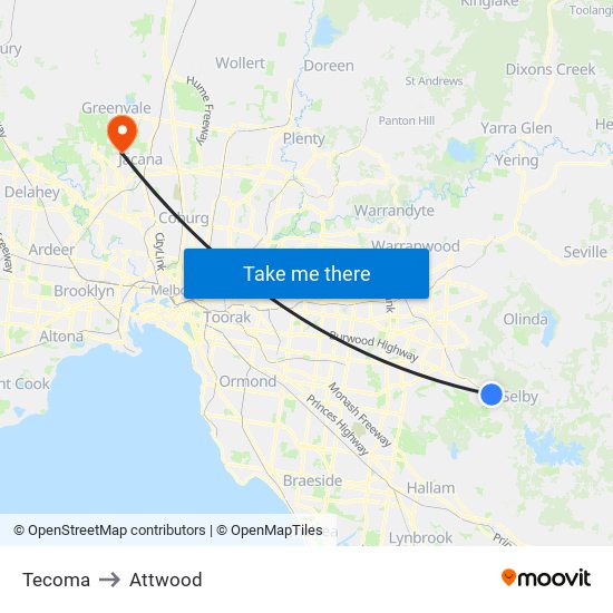 Tecoma to Attwood map