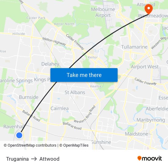 Truganina to Attwood map