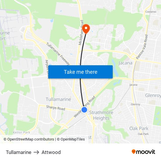Tullamarine to Attwood map